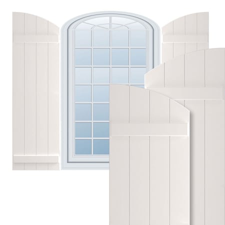 True Fit PVC, Four Board Elliptical Top Joined Board-n-Batten Shutters, Unfinished, 21 1/2W X 49H